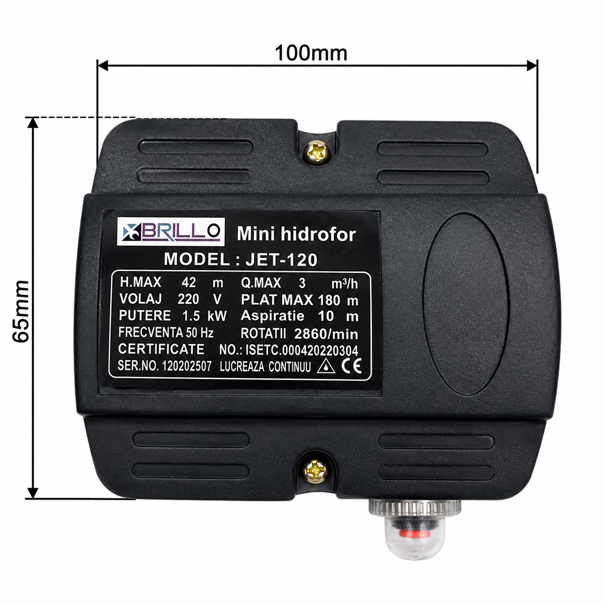 Pompa apa Brillo JET 120L, 1.5kW, autoamorsanta, 42m, 3m³/h