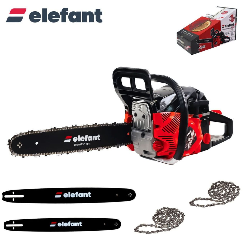 Drujba pe benzina ELEFANT EM-5.5, 5.5CP, 52cc, 10000rpm, lame 38 si 45cm, 2 lanturi