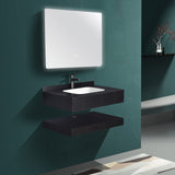 Set Mobilier Baie Sandonna LUMI Negru, Lavoar Piatra Sinterizata, Oglinda LED, Raft, 60x50x15 cm