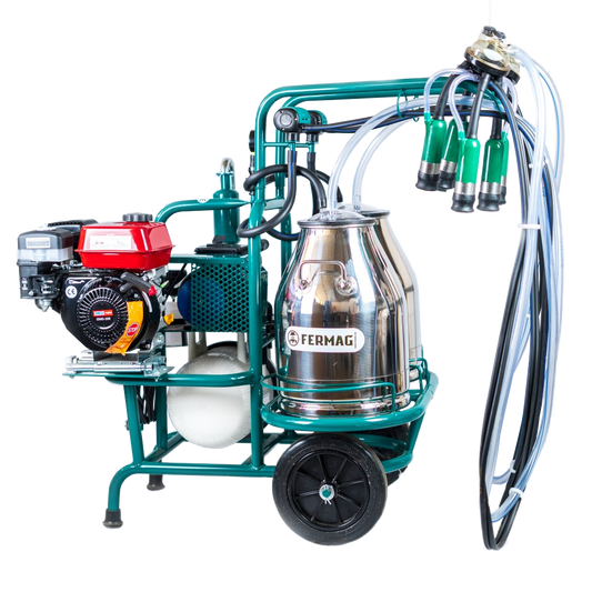 Aparat de muls cu 2 posturi si 1 bidon inox, cu motor termic, PROFESIONAL