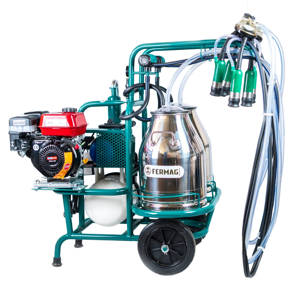 Aparat de muls cu 2 posturi, 2 bidoane inox 30 L, motor termic