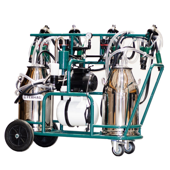 Aparat de muls cu 4 posturi, 2 bidoane inox 40L, pulsator electronic, motor electric 1.1 kW