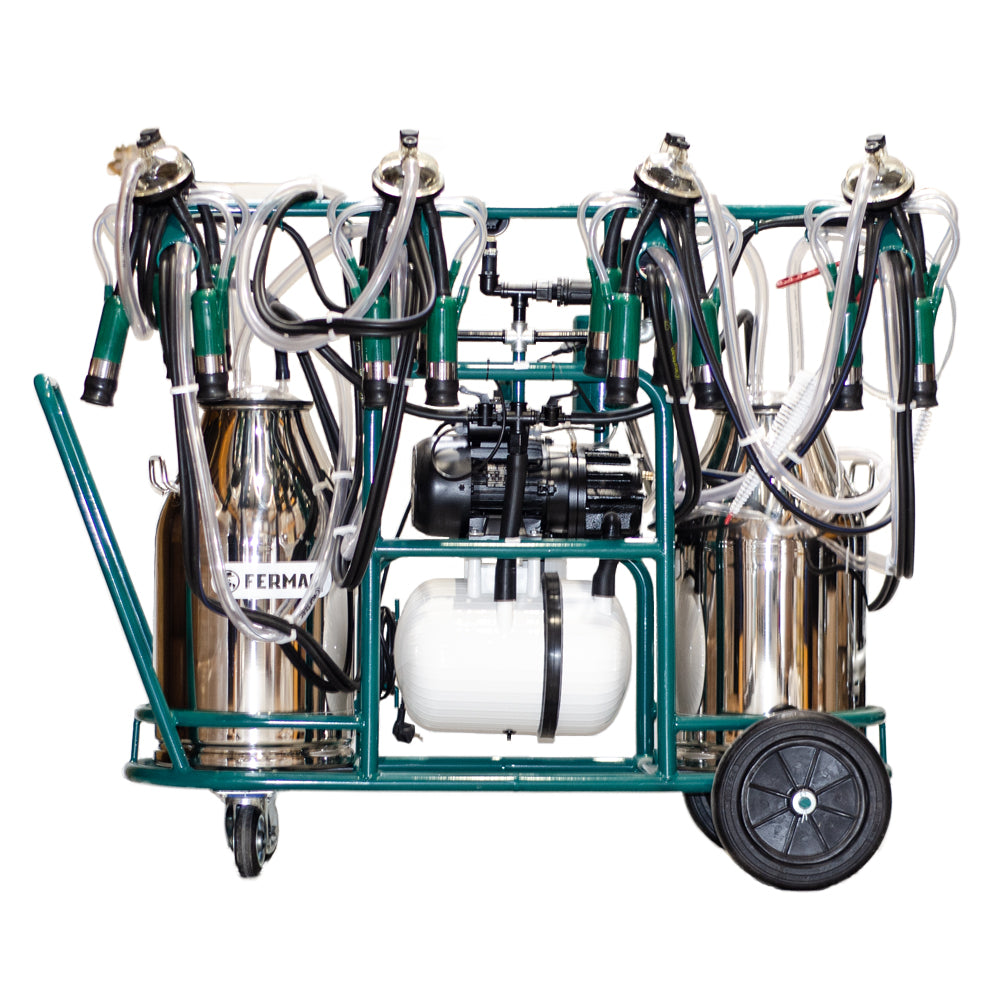 Aparat de muls cu 4 posturi, 2 bidoane inox 40L, pulsator electronic, motor electric 1.1 kW