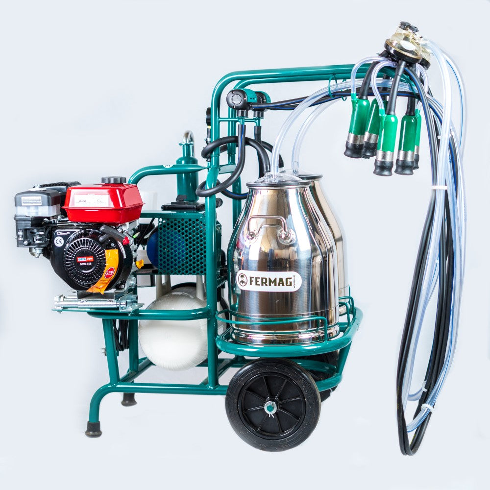 Aparat de muls cu 2 posturi, 2 bidoane inox 30 L, motor termic