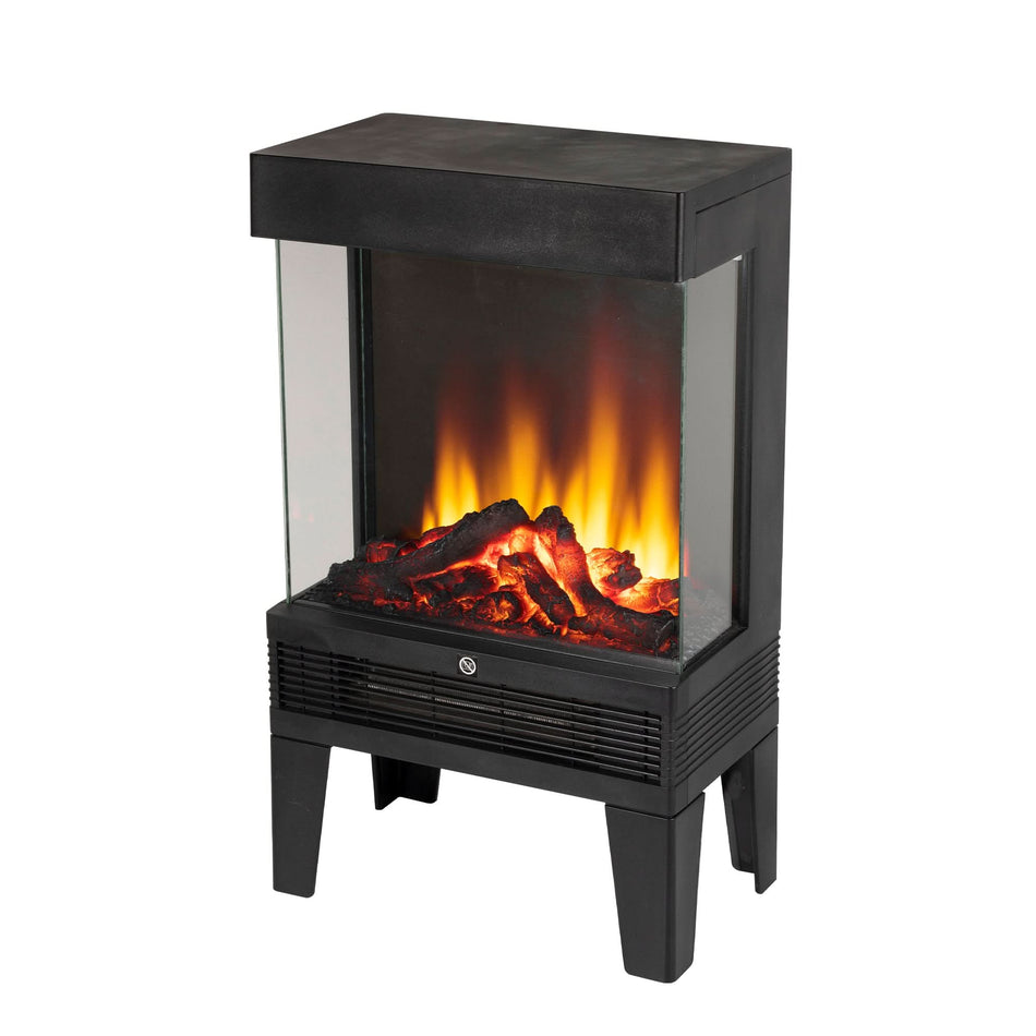 Semineu electric Home FKK 07, 1200W, focar sticla, 2 trepte incalzire, termostat mecanic, protectie supraincalzire, negru