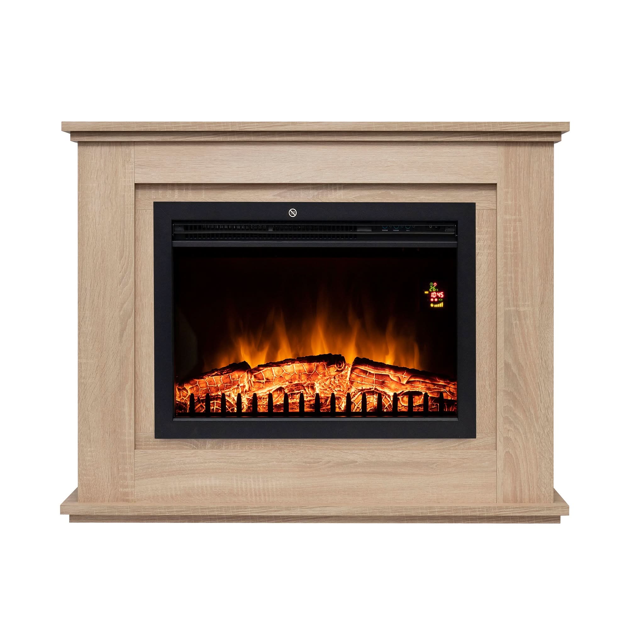 Semineu Electric Bologna FKK BOLOGNA, 1000W / 2000W, Efect de Flacara LED, Termostat Electronic, Program Saptamanal, Telecomanda, Culoare Lemn PAL