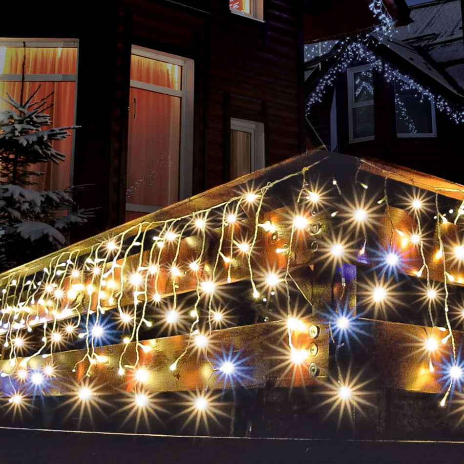 Perdea de lumini tip sloi de gheata Home Zep, 600 LED-uri, 10m, lumina alba calda, 230V