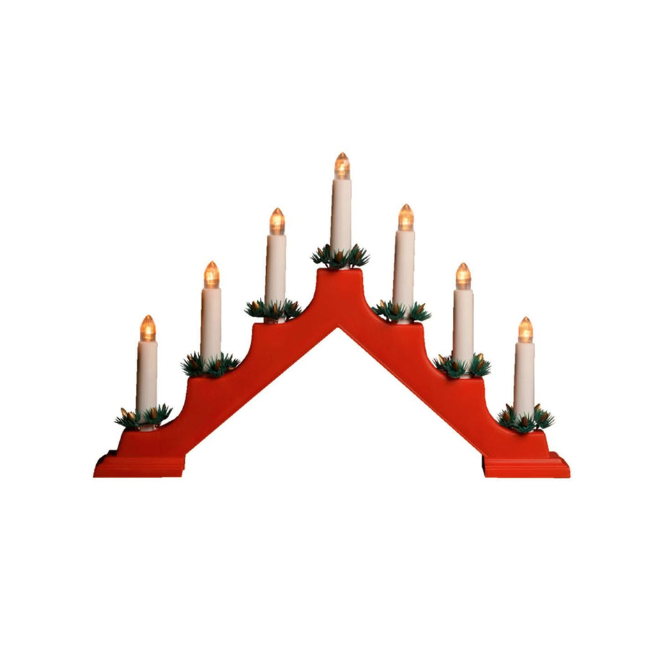 Suport lumanari decorativ cu 7 LED-uri, Home Zep, rosu, 41 x 27 cm, pe baterii