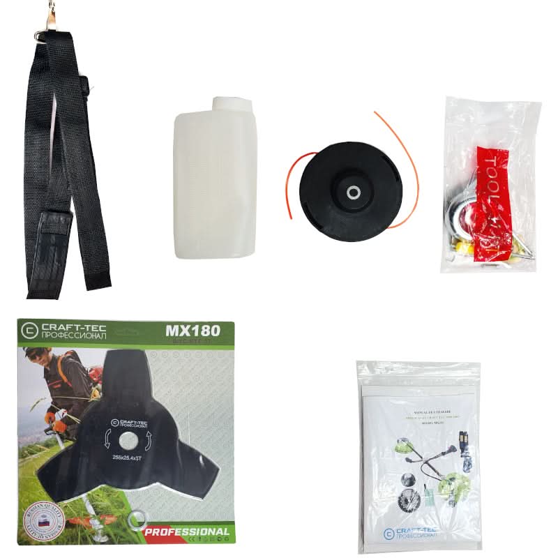 Motocoasa benzina Craft-Tec X5600, 7.6 CP, 5.6 kW, 2 timpi, tambur fir, disc metal 3 lame, banda sustinere tip centura