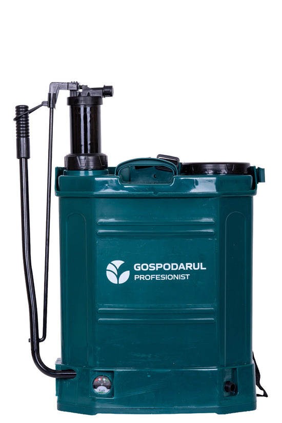 Pompa de stropit PROFESIONALA Gospodarul Profesionist 16L, 2 in 1 – electrica cu baterie + actionare manuala, lance inox, 3 duze incluse