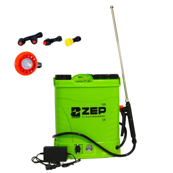 Pompa de Stropit cu Acumulator ZEP 12L, 8Ah, cu Atomizor Electric 80W, Lance Inox Telescopica, 5.5 Bar