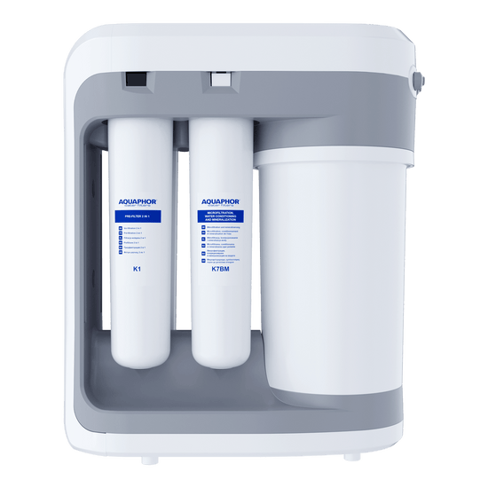Aparat de filtrare apa cu osmoza inversa Aquaphor RO-202S, 4 filtre, rezervor 5L, pompa presiune integrata, 100 GPD