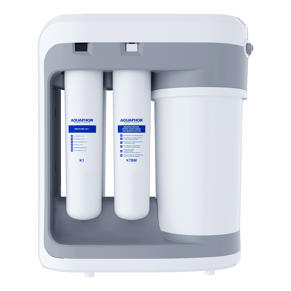 Aparat de filtrare apa cu osmoza inversa Aquaphor RO-202S, 4 filtre, rezervor 5L, pompa presiune integrata, 100 GPD