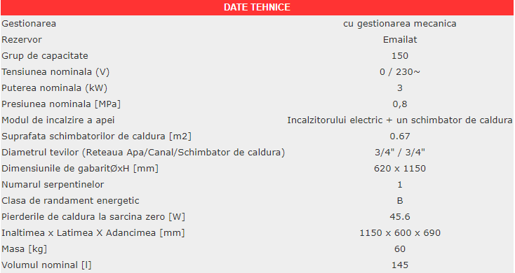 Boiler termoelectric cu o serpentina Eldom FV15060S, 3000 W, 150 l, montaj pe sol, 0.8 Mpa