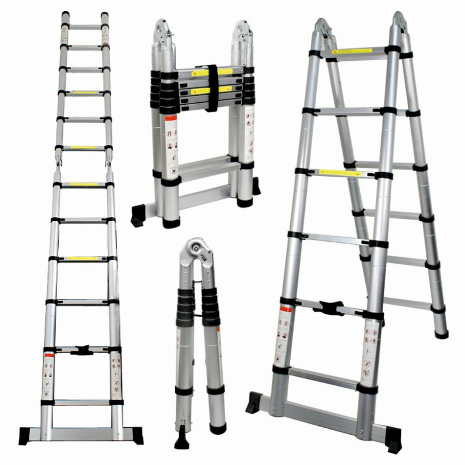 Scara telescopica din aluminiu cu balama ZEP TOOLS JL-102-2X1.9, 1.9+1.9 metri, 2x6 trepte, greutate maxima 150 kg