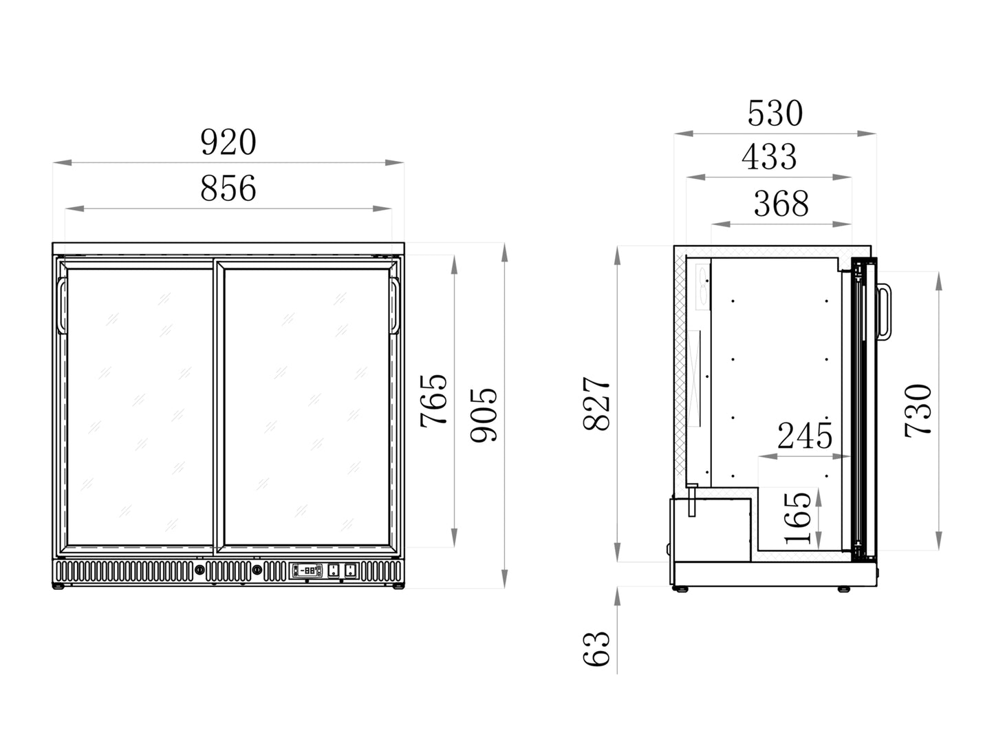 VITRINĂ PENTRU STICLE, 2 USI CULISABILE, 200W, 227L, 920X515X905MM