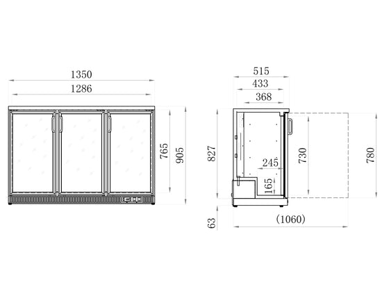 DULAP FRIGORIFIC PENTRU STICLE, 3 USI, 1350X515X905MM, 341L