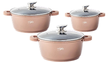 Set 3 cratite cu capac, acoperire cu marmura, anti lipire, 20-24-28cm/2.4L-3.5L-5.7L, gaz, electric, ceramic, halogen, inductie