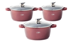 Set 3 cratite cu capac, acoperire cu marmura, anti lipire, 20-24-28cm/2.4L-3.5L-5.7L, gaz, electric, ceramic, halogen, inductie
