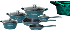 Set 6 cratite, acoperire cu marmura, anti-lipire, anti-zgariere, Diamond Green, 18-20-24-28 cm, 1.6L-2L-3.5L-5.7L, compatibile cu gaz, electric, ceramic, halogen, inductie