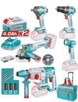 Set 5 unelte TOTAL 20V Industrial Brushless, 2 baterii 4.0Ah, incarcator si accesorii