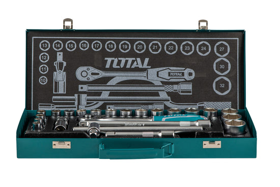 Trusa chei tubulare profesionala TOTAL Industrial 1/2", 24 piese, antrenor clichet