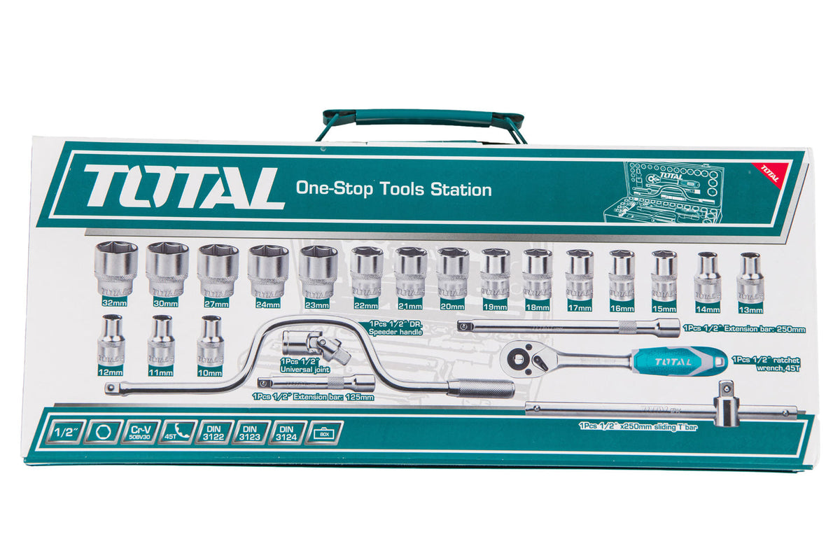 Trusa chei tubulare profesionala TOTAL Industrial 1/2", 24 piese, antrenor clichet