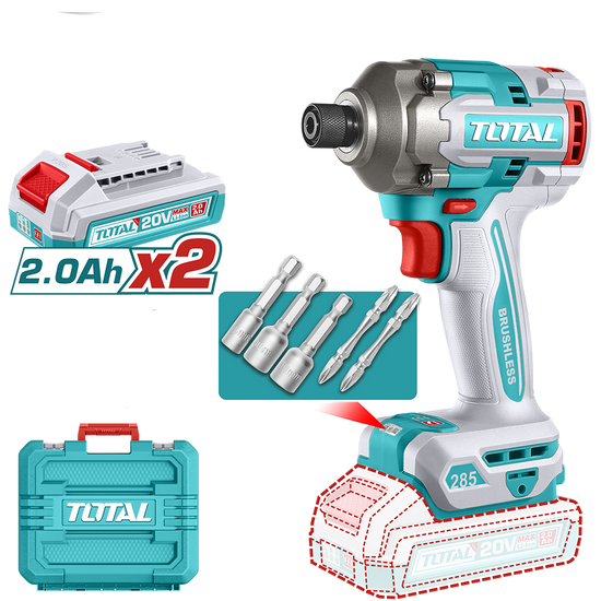 Masina de insurubat cu impact TOTAL 20V, 285 Nm, Li-Ion 2.0Ah (include 2 acumulatori si incarcator)
