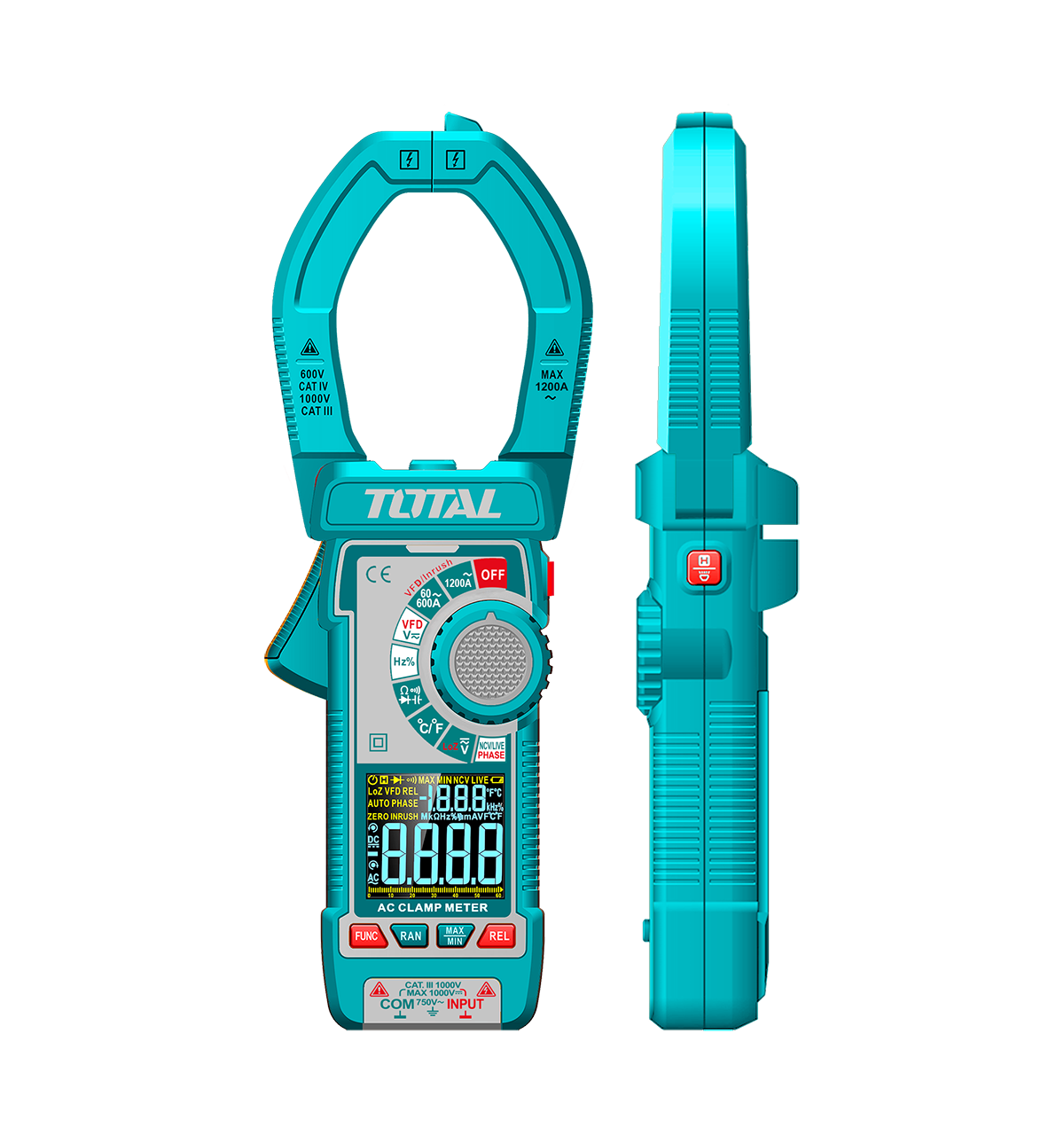 Clampmetru digital TOTAL – True RMS, 6000 count, masurare AC/DC, ecran color, temperatura -40°C ~ 1000°C