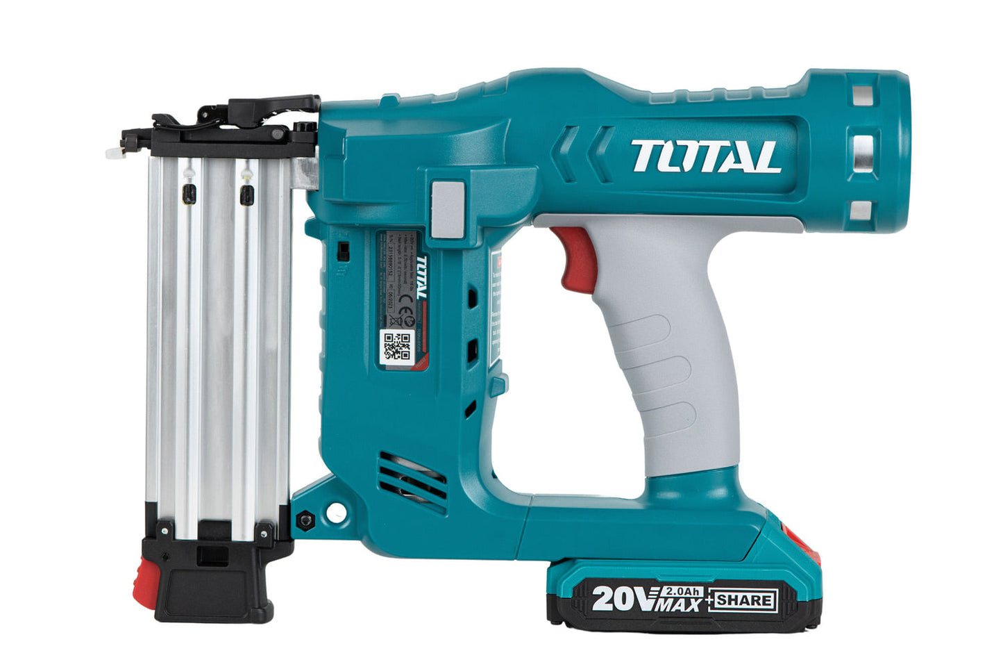 Set profesional TOTAL 20V: pistol vopsit, pistol cuie, 2 baterii 2Ah, incarcator si accesorii