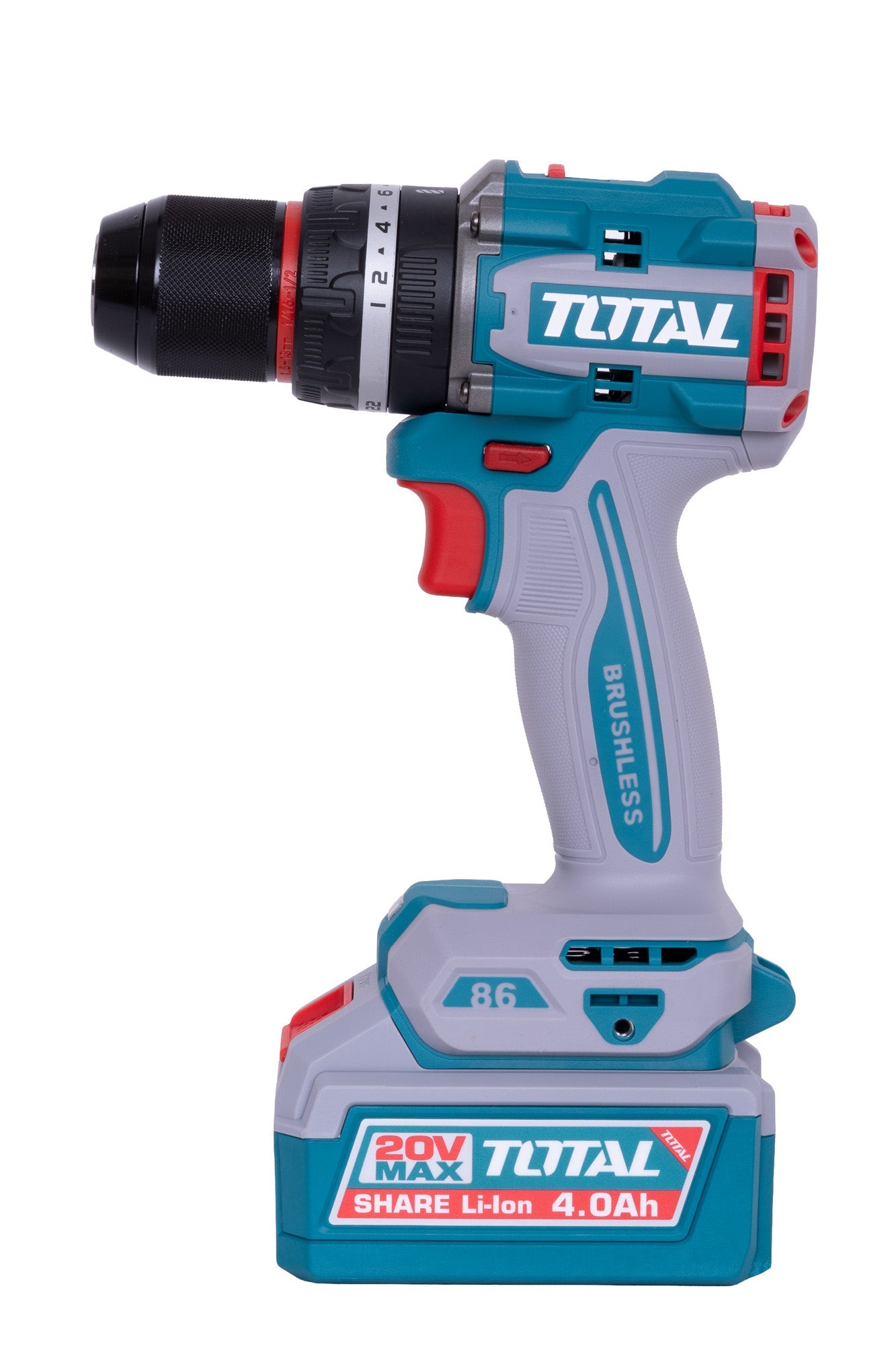 Kit combo TOTAL 20V cu masina de gaurit cu percutie, masina de insurubat cu impact si suflanta, 2 baterii 4.0Ah