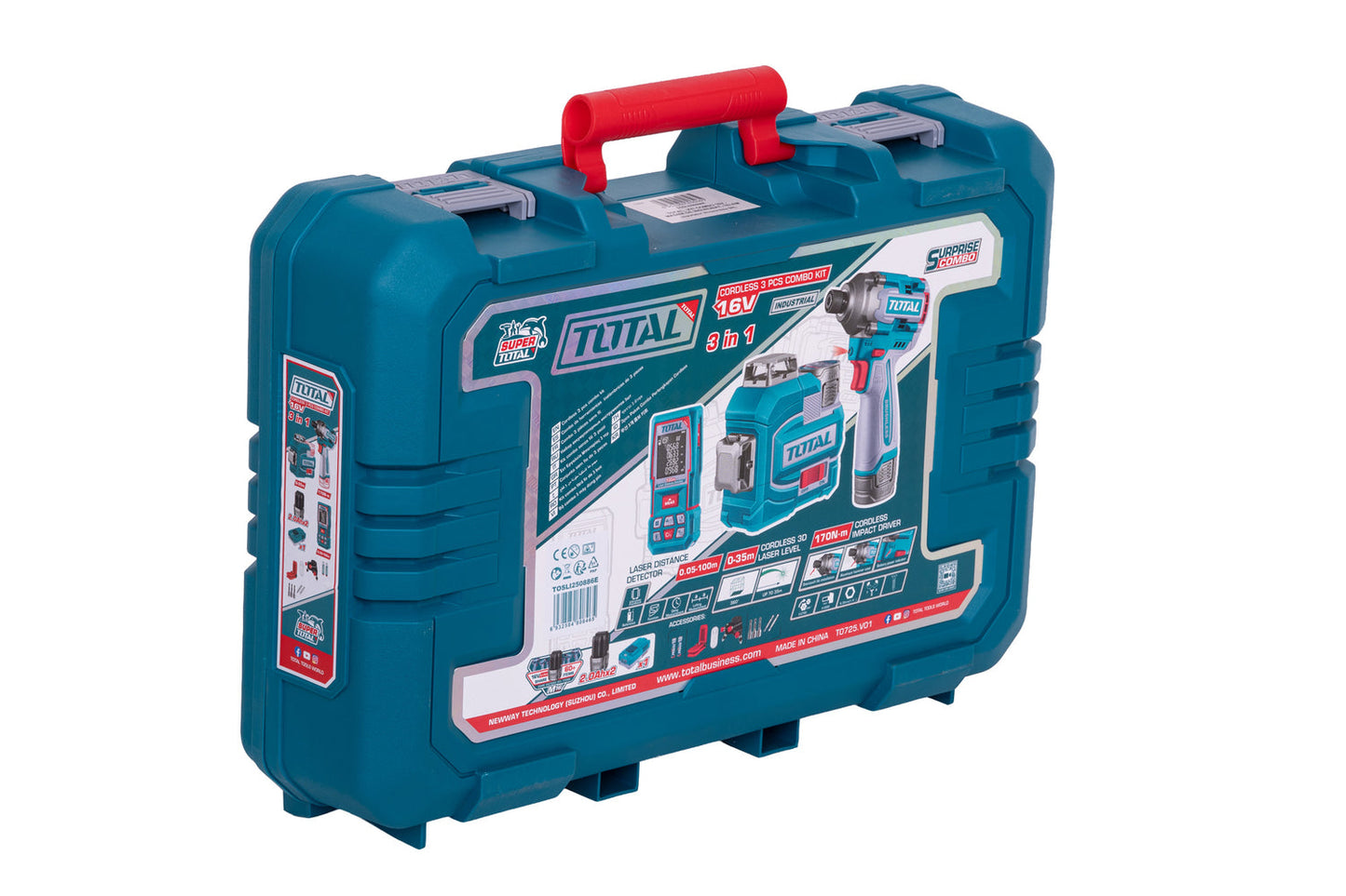 Kit combo TOTAL 16V cu masina de insurubat cu impact, nivela laser 3D si telemetru laser