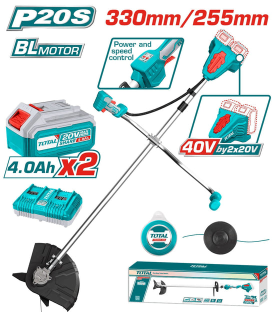 Motocoasa pe acumulatori TOTAL 40V Li-Ion, brushless, 2 baterii 4.0Ah, incarcator dublu