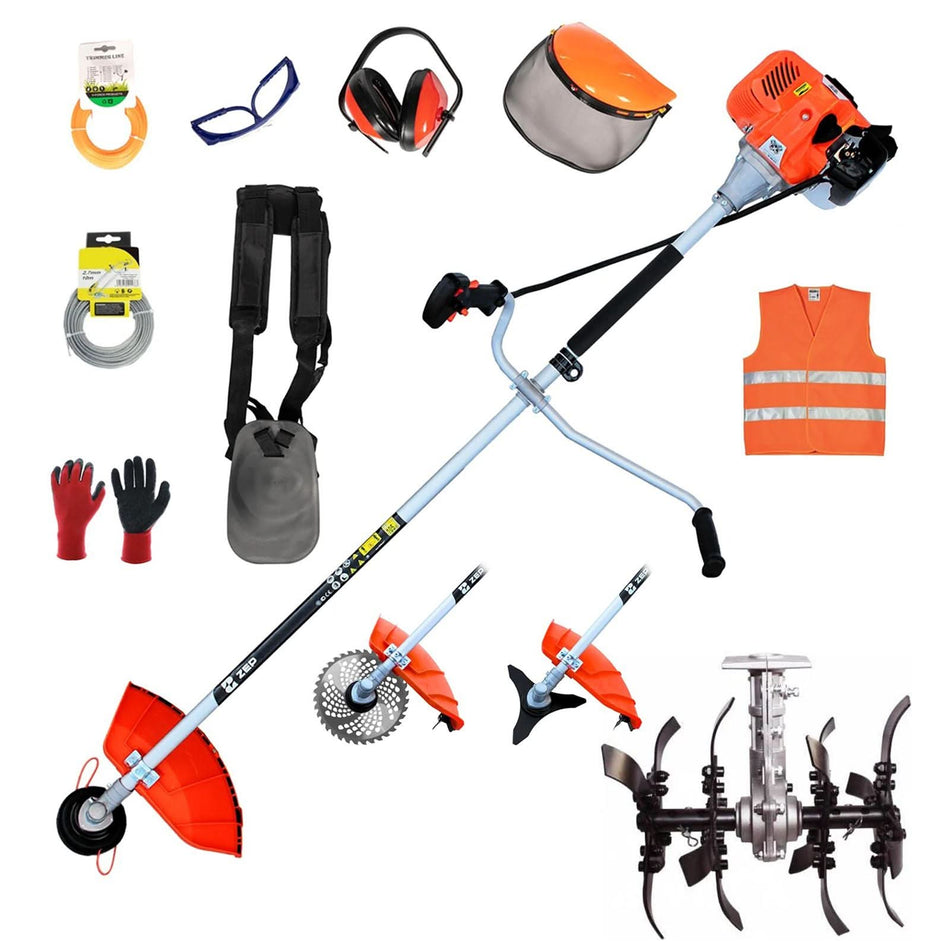 Motocoasa ZEP Power 5, 52CC, 5 CP, 8000 RPM, Easy Start, 13 Accesorii,  Cultivator , Tambur Fir, Disc Metal 3 Lame