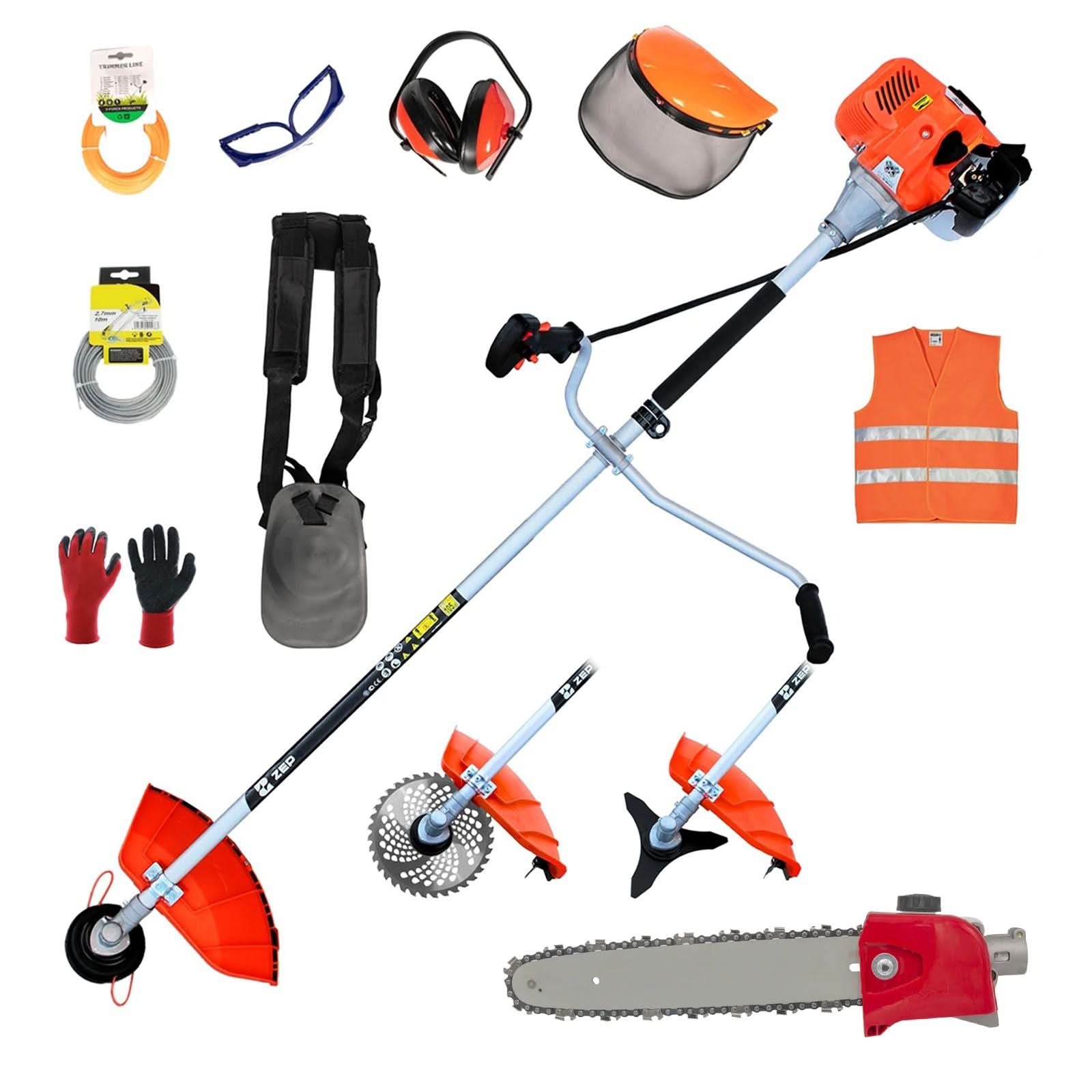 Motocoasa ZEP Power 5, 5 CP, 52CC, 8000 RPM, Easy Start, 13 Accesorii,  Adaptor tip drujba, Tambur Fir, Disc Metal 3 Lame