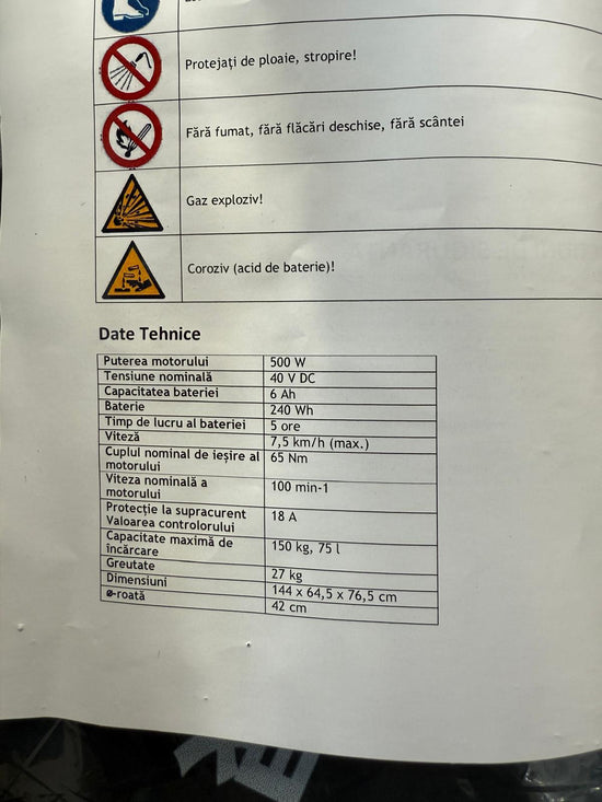 Roaba Electrica Broman UNO | 500W | 150kg | 24V 12Ah | Cuva Basculabila