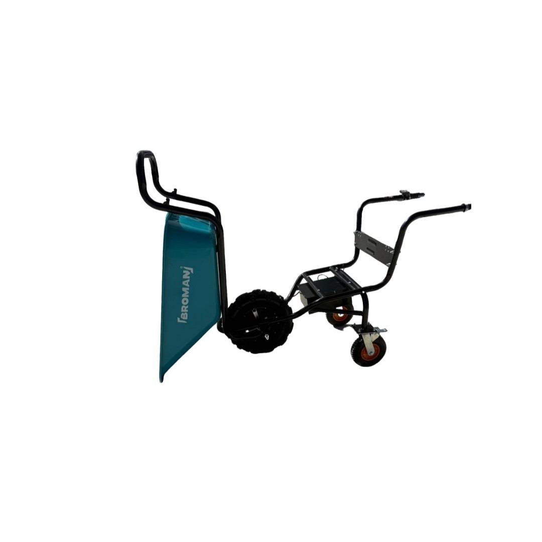 Roaba electrica BROMAN TRE 2 in 1, 500W, 40V, baterie 12Ah, 150kg, cuva basculabila, platforma plasa, viteza 7.5 km/h
