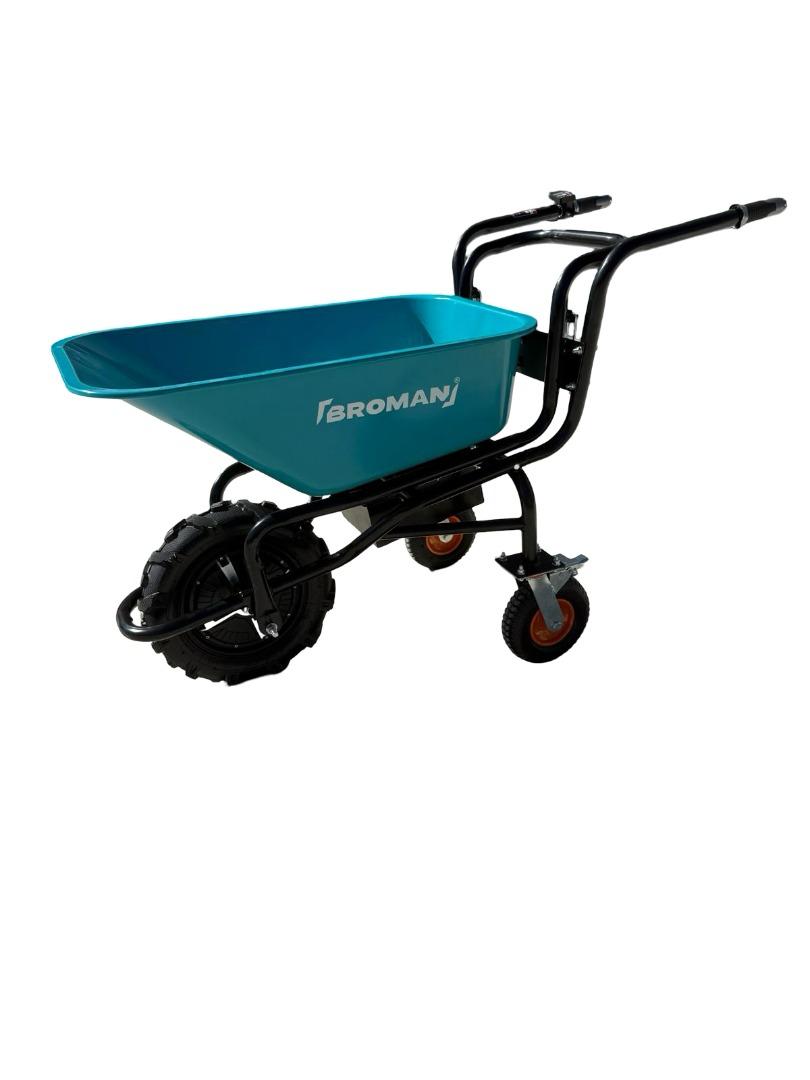 Roaba electrica BROMAN TRE 2 in 1, 500W, 40V, baterie 12Ah, 150kg, cuva basculabila, platforma plasa, viteza 7.5 km/h