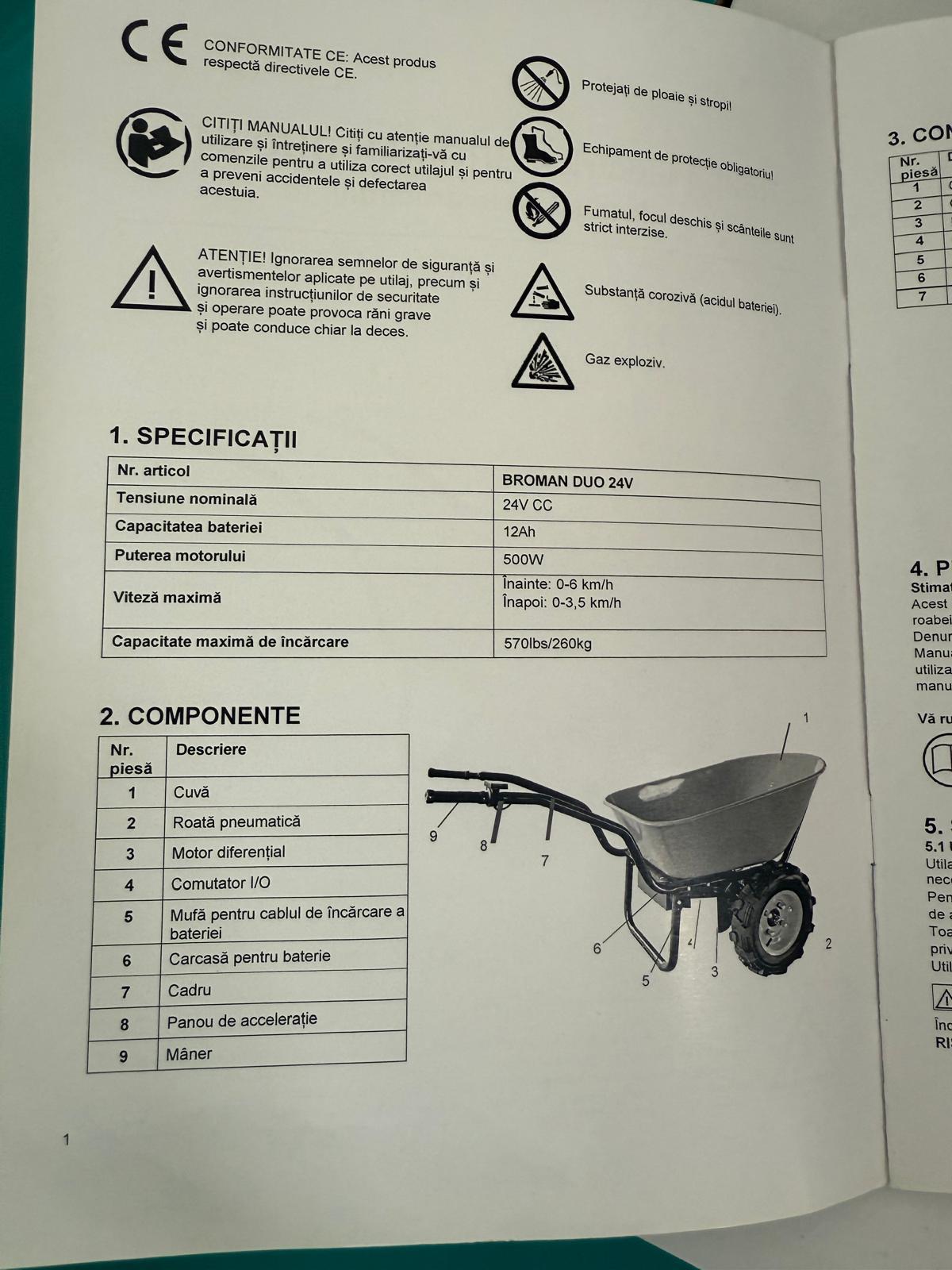Roaba electrica Broman DUO 24V, 500W, 12Ah, capacitate 250 kg