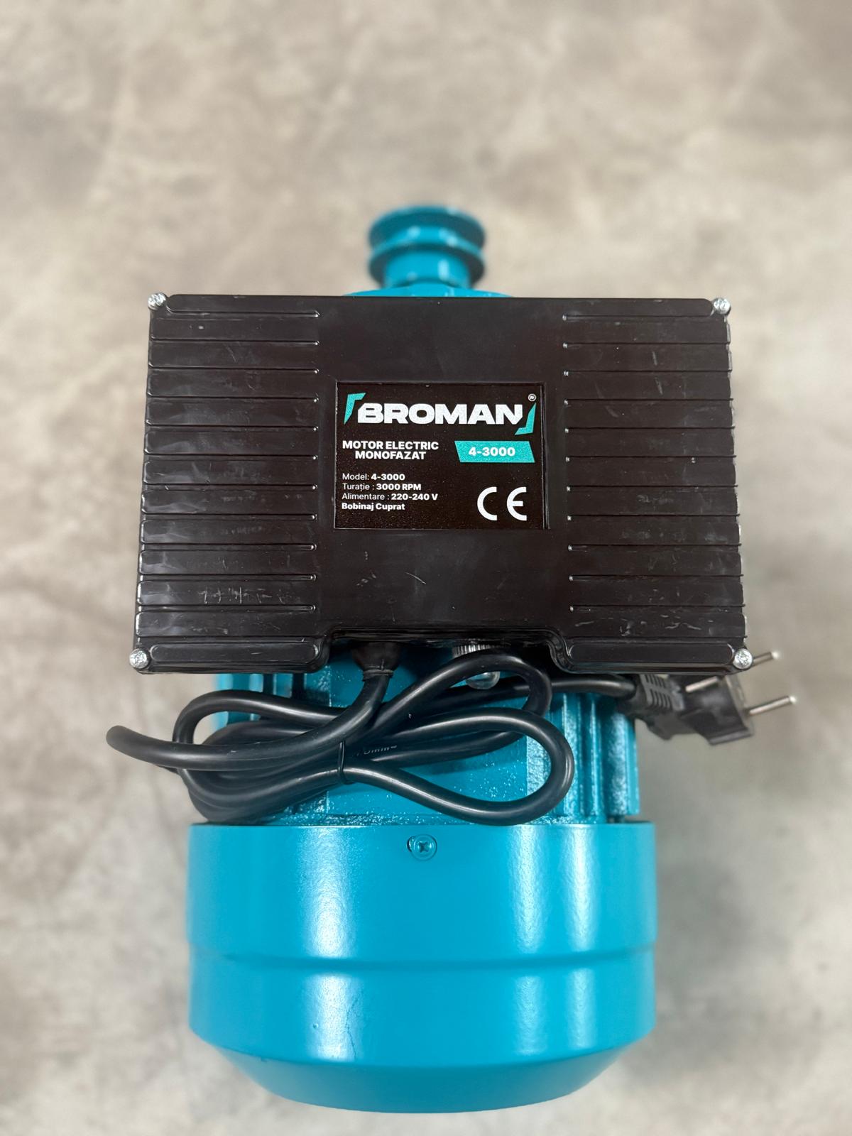 Motor electric BROMAN 4 kW, 3000 RPM, monofazat, bobinaj cupru, fulie inclusa