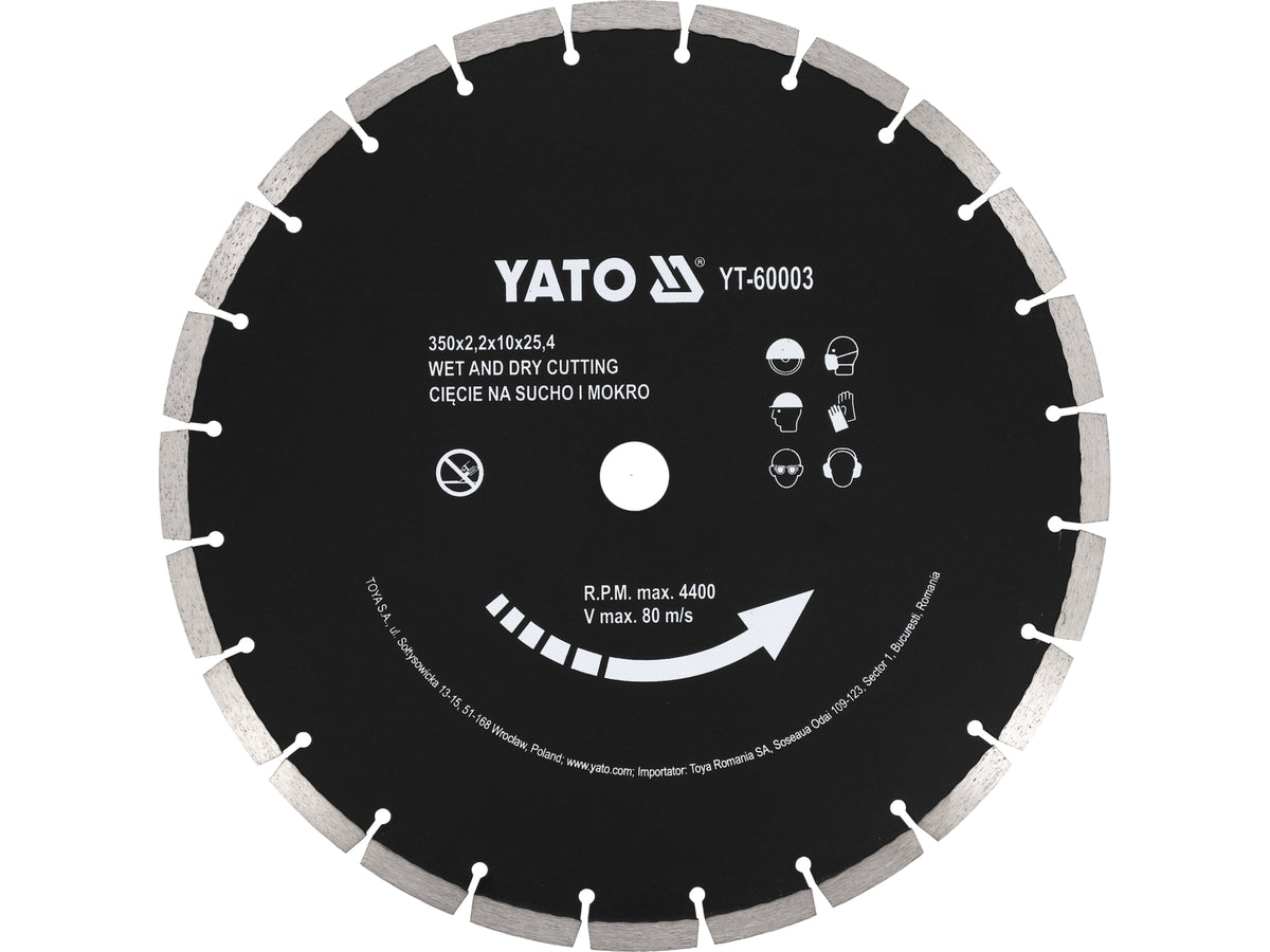 DISC DIAMANTAT PENTRU BETON 350X25.4MM, TĂIEREA USCĂTĂ ȘI UMEDĂ