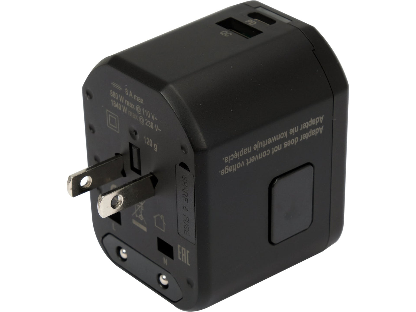 ADAPTOR UNIVERSAL DE CĂLĂTORIE, 1 PORT USB + 1 PORT USB-C