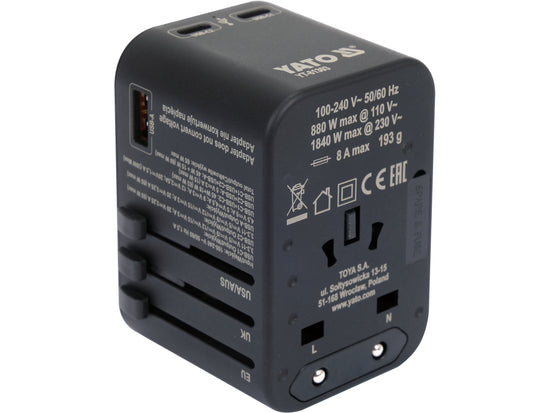 Adaptor YATO YT-81303 cu USB-C PD 65W si USB-A QC 30W