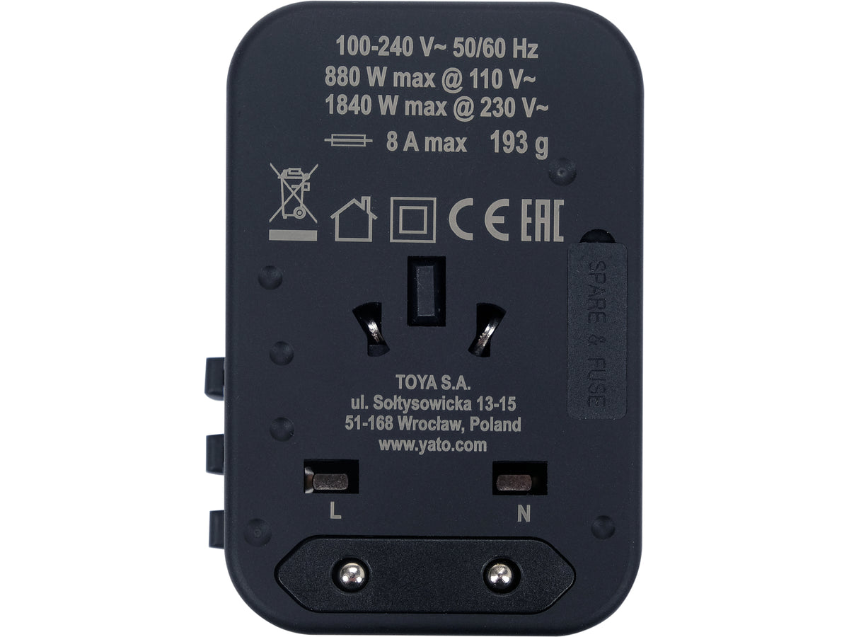 Adaptor calatorie YATO YT-81303, utilizare internationala