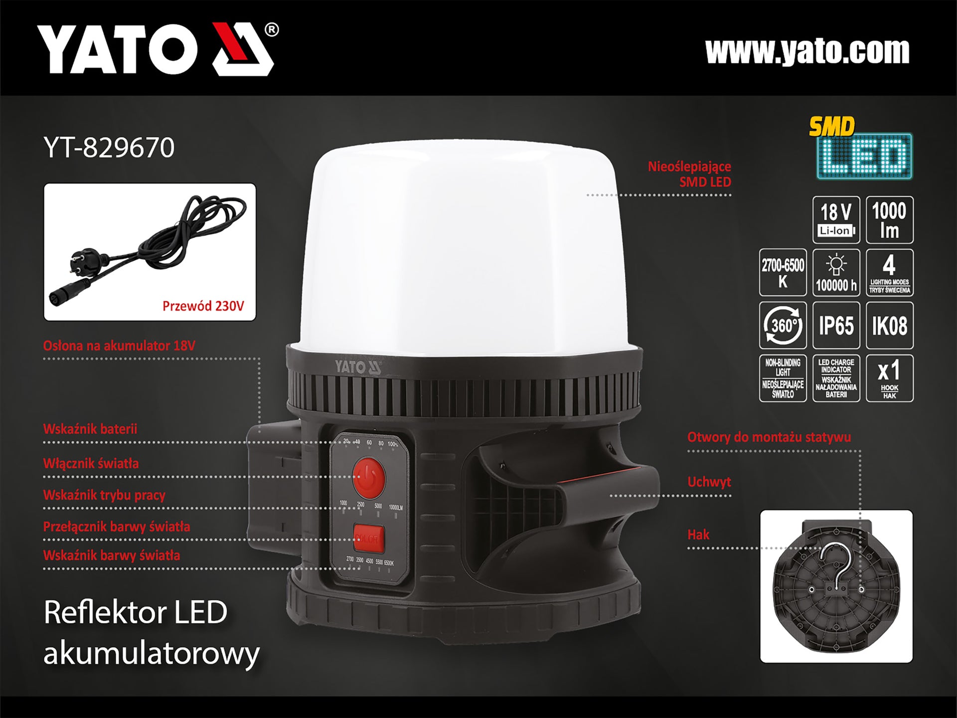 REFLECTOR 18V 10000LM 360° IK08