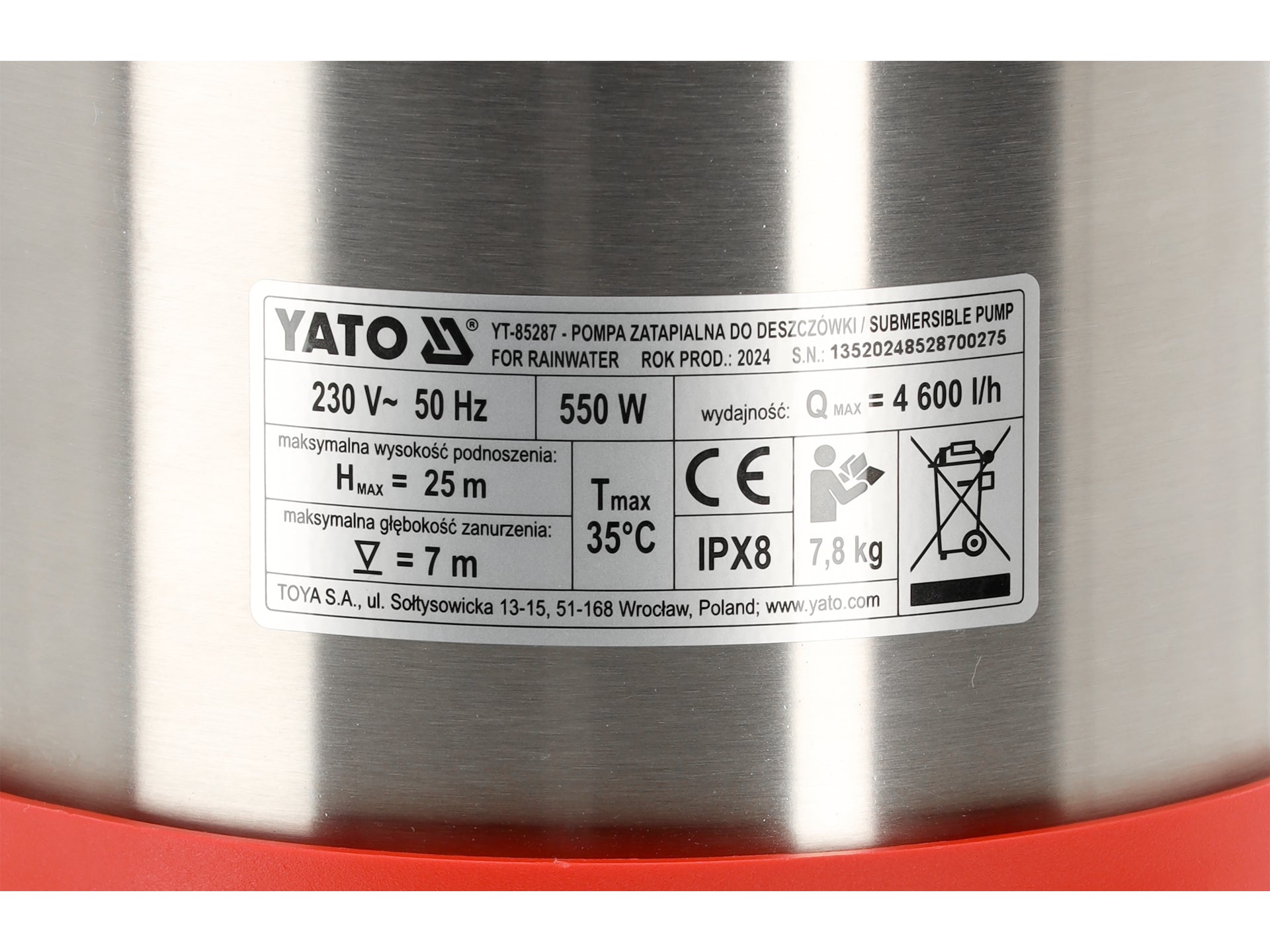 POPMĂ SUBMERSIBILĂ PENTRU APĂ DE PLOIE, INOX 550Z, AUTOMATĂ