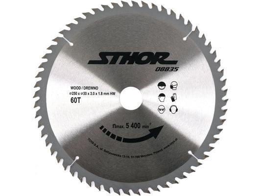 Disc circular pentru lemn 250 mm x 30 mm x 3.0 mm, 60 dinti – taiere fina si precisa