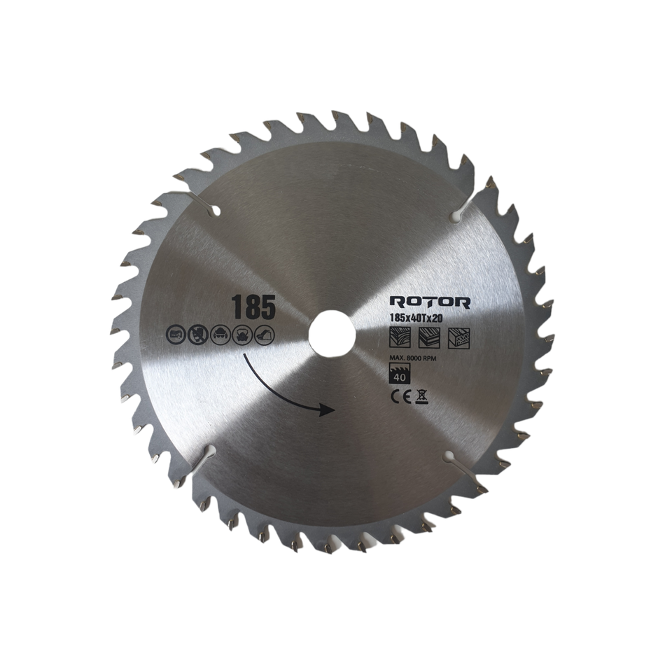 Disc taiere lemn ROTOR, 185 mm, 40 dinti, prindere 20 mm