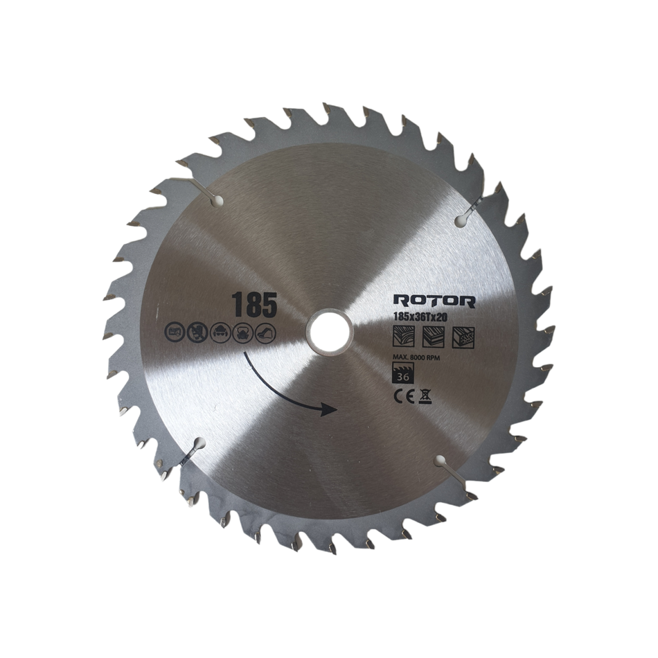 Disc taiere lemn ROTOR, 185 mm, 36 dinti, prindere 20 mm