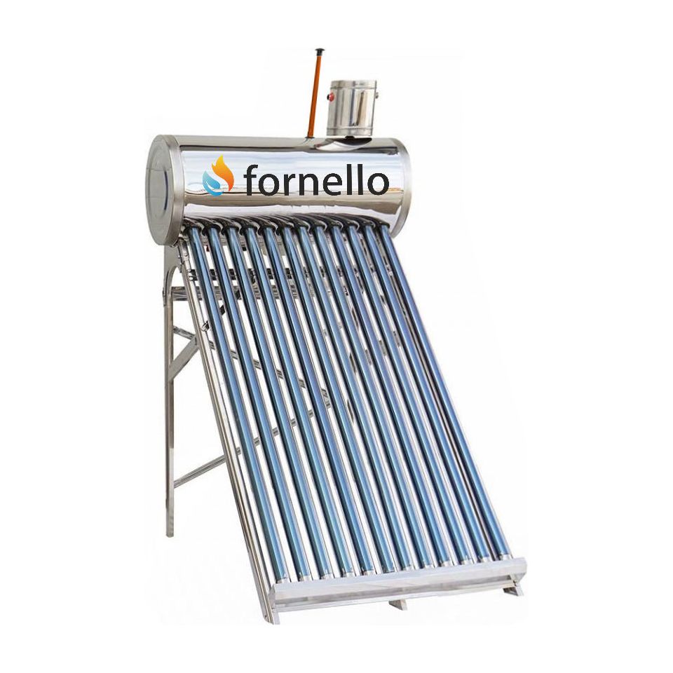 Panou solar nepresurizat Fornello pentru producere apa calda, cu rezervor inox 100 litri, 12 tuburi vidate si vas flotor 5 litri